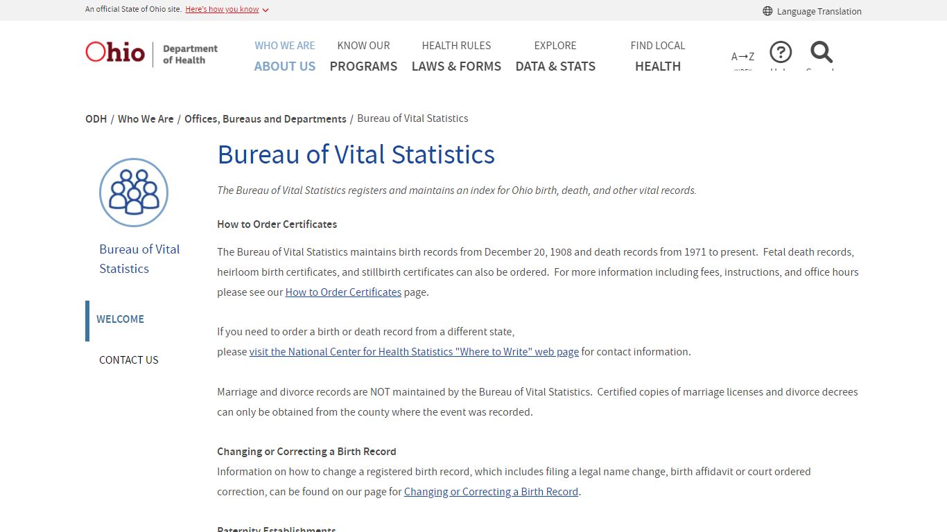 Bureau of Vital Statistics - Ohio