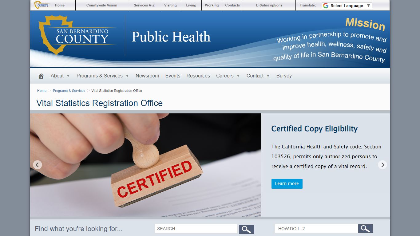 Vital Statistics Registration Office | Department of Public Health
